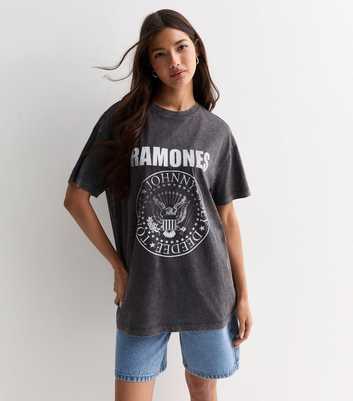 Grey Ramones Motif Oversized T-Shirt