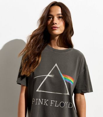 Dark Grey Pink Floyd Graphic Oversized T Shirt New Look