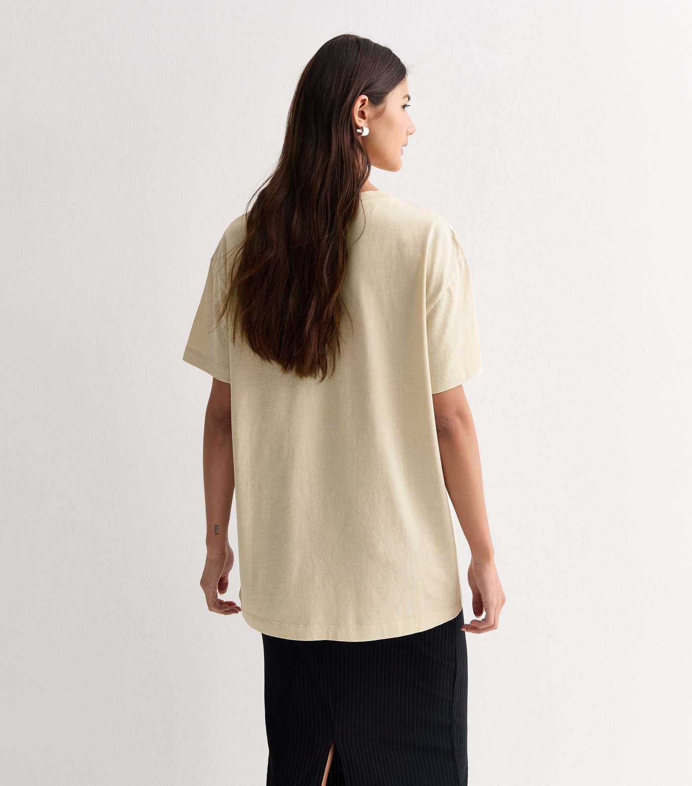Cream Nirvana Motif Oversized Cotton T-Shirt Image 4
