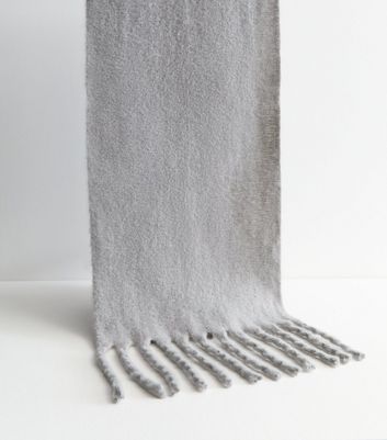 Grey Brushed Fringed Scarf New Look