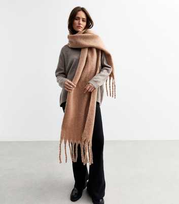 Camel Brushed Fringed Scarf