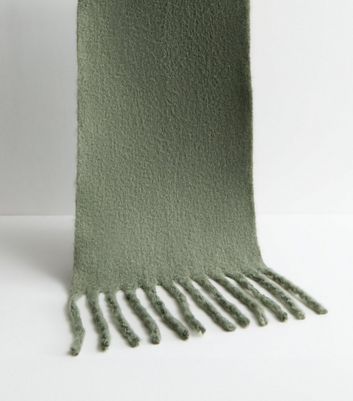 Green Brushed Fringed Scarf New Look