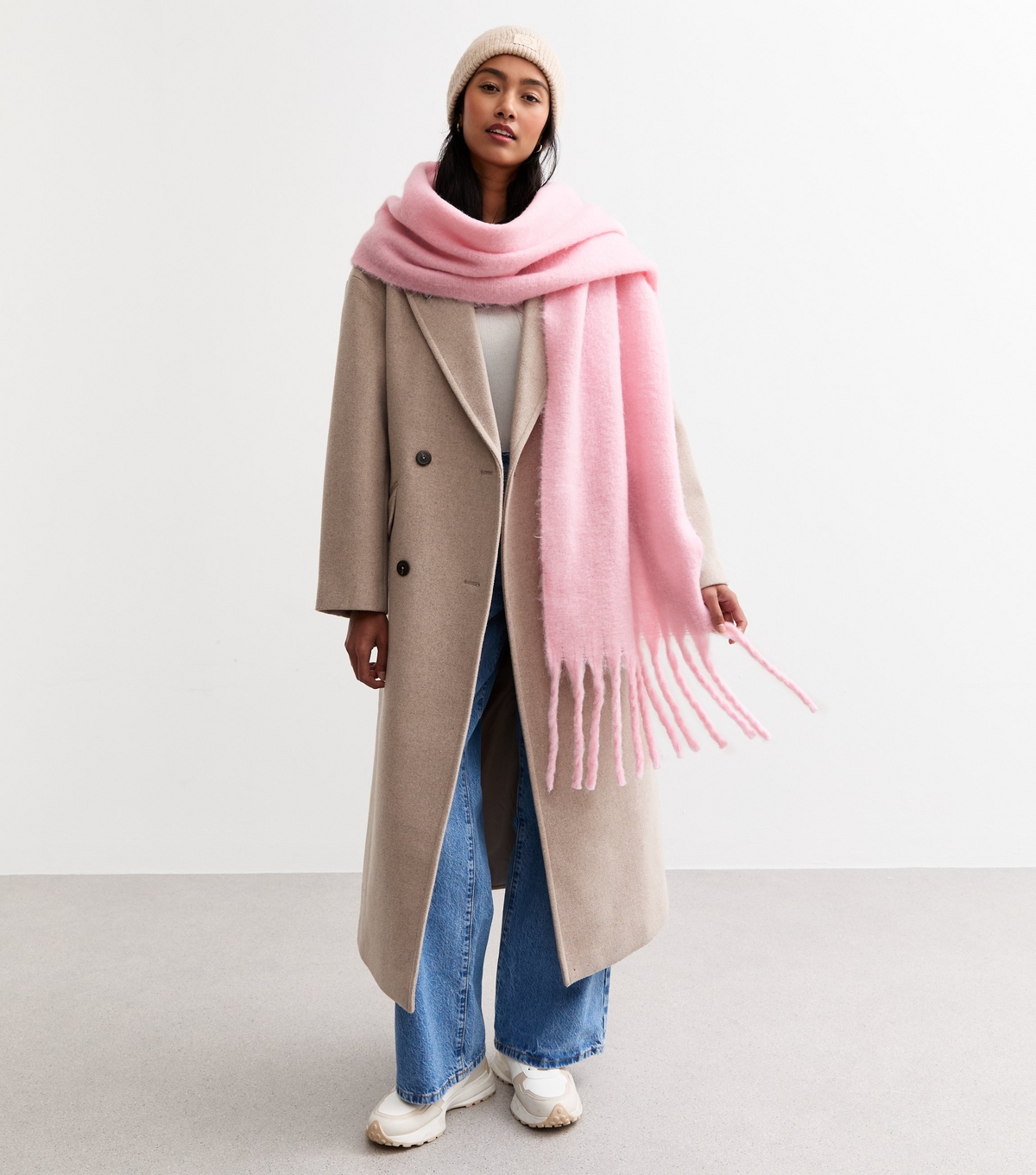 Pink Brushed Fringed Scarf New Look