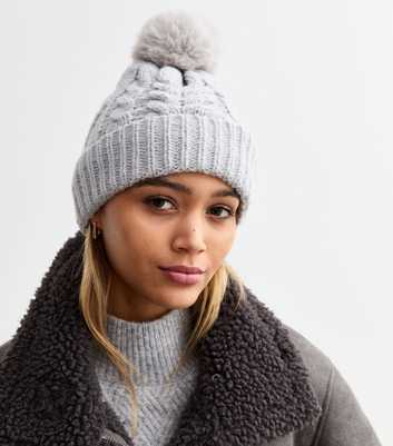 Grey Faux-Fur Pom Pom Bobble Hat