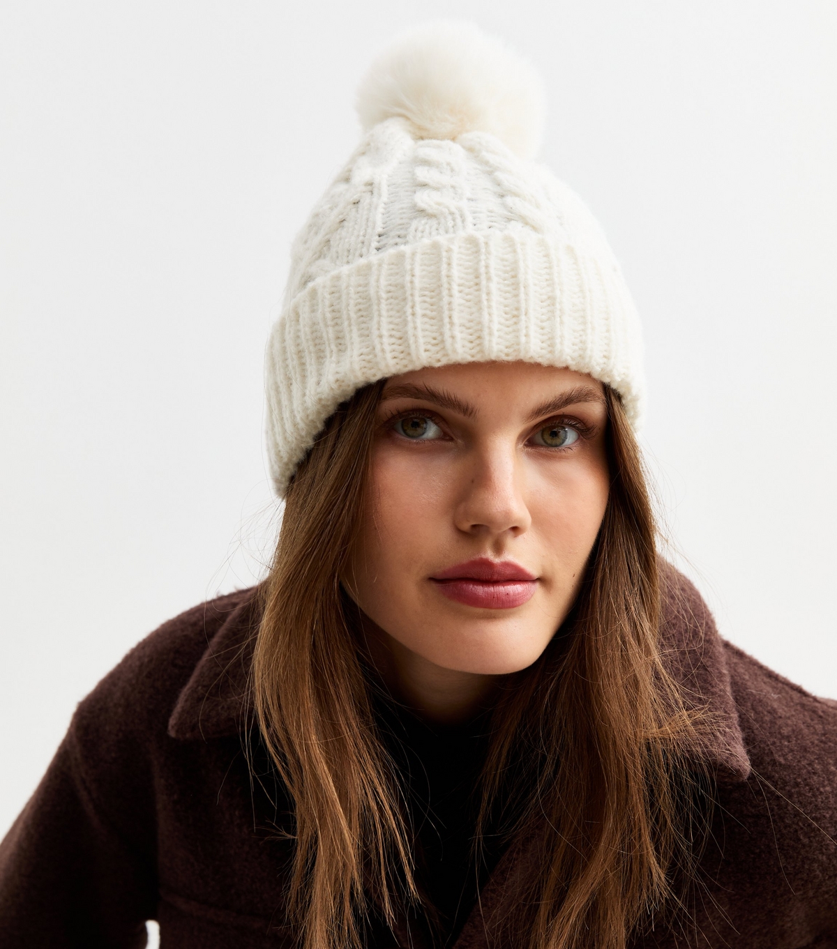 Cream Faux-Fur Pom Pom Bobble Hat New Look