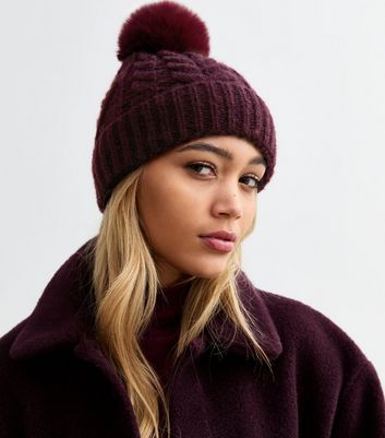 Burgundy beanie hat with bobble online