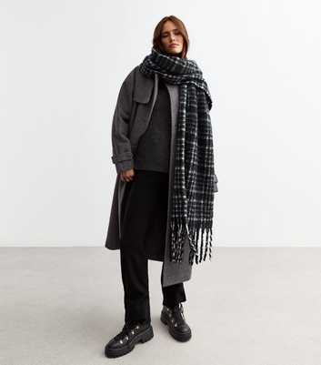 Black Soft Knit Checked Scarf