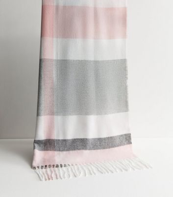 Pink Check Fringed Scarf New Look