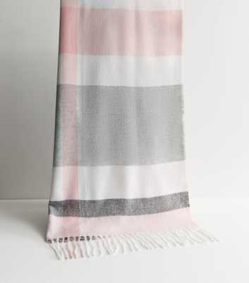 Pink Check Fringed Scarf