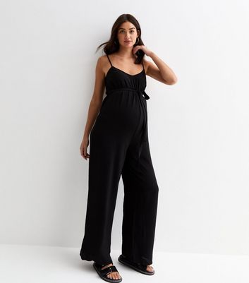 Maternity Black Strappy Belted Jumpsuit New Look