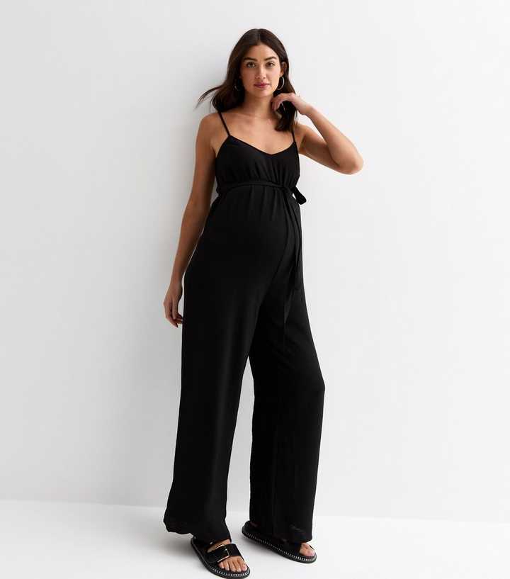 Pattern Black Maternity Jumpsuit Maternity Black Strappy Belted