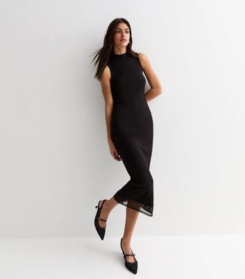 Black dress with mesh top best sale