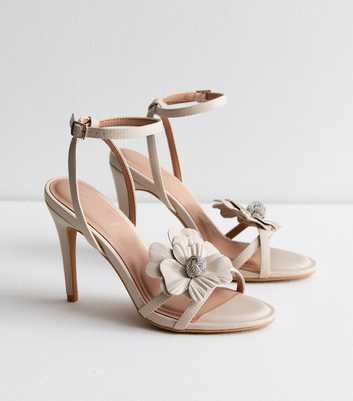 Off White Flower Slingback Stiletto Heel Strappy Sandals