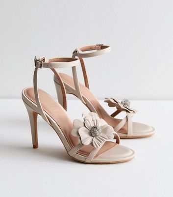 Off White Flower Slingback Stiletto Heel Strappy Sandals | New Look