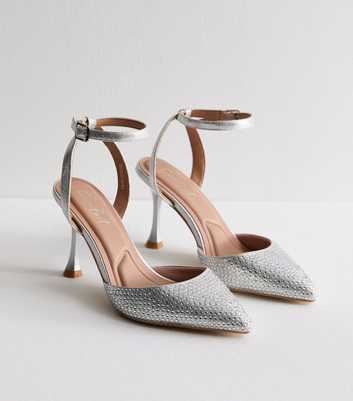 Silver Diamante Pointed Stiletto Heel Court Shoes