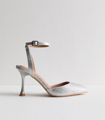 Silver shops diamante heels