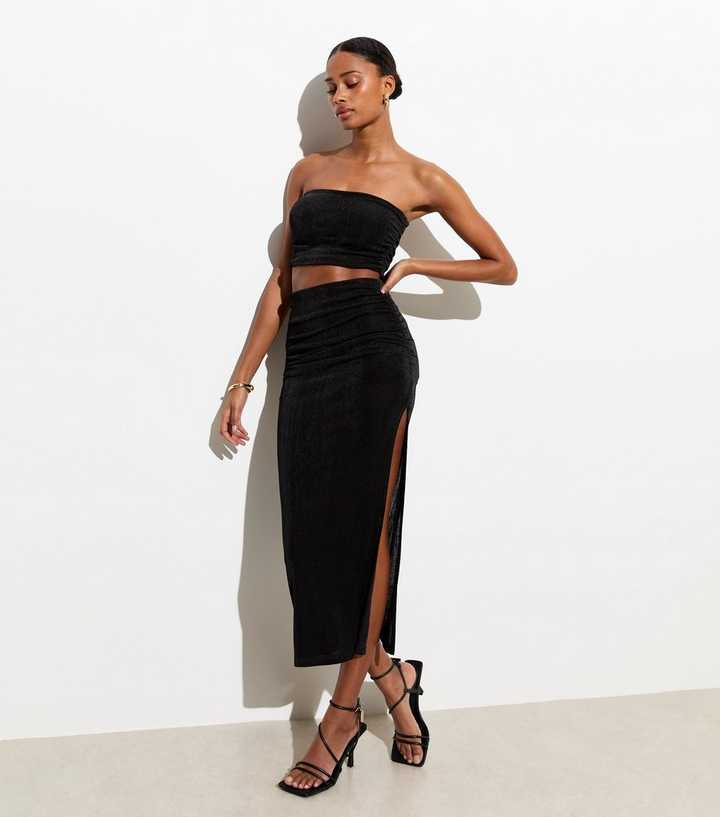 Modern Desires Black High Waisted Slit Midi Skirt
