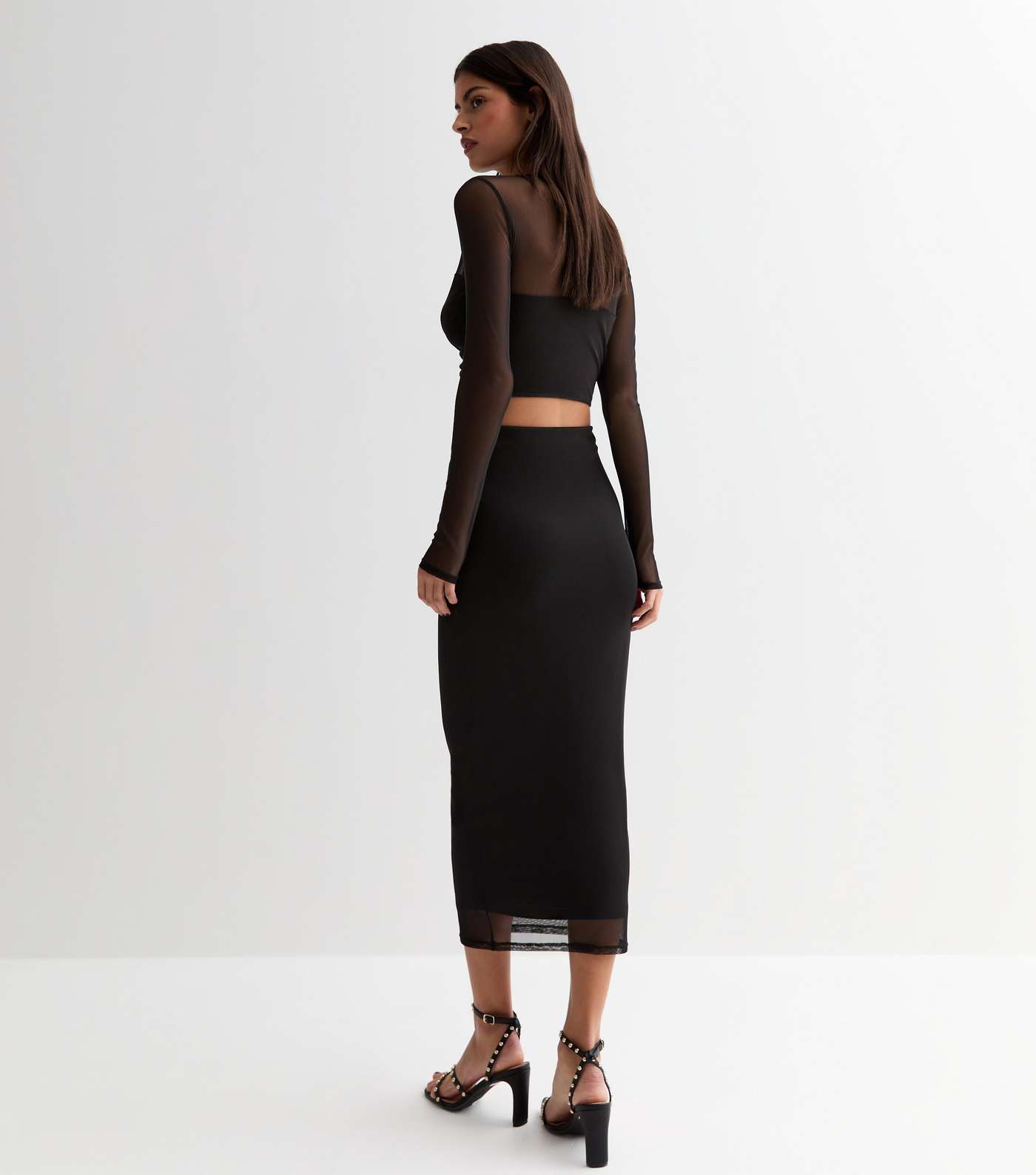 Black Mesh High Waist Midi Skirt Image 4