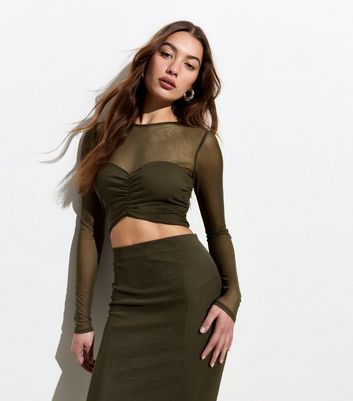 Olive green mesh store top