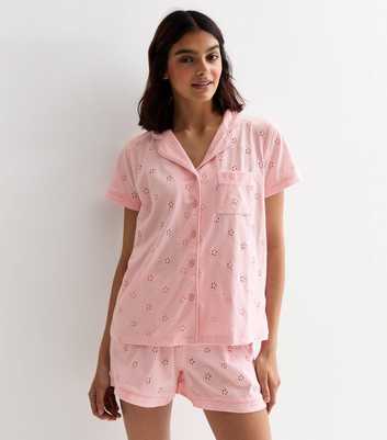 Pink Embroidered Cotton Shirt Short Set 