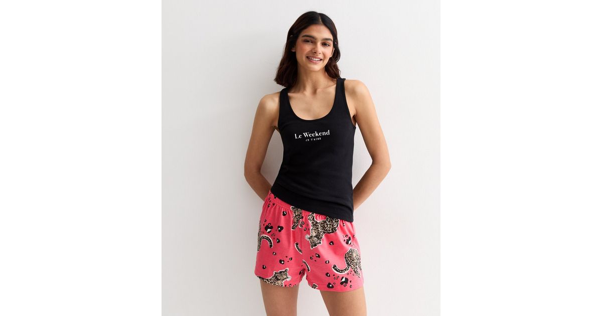 Bright Pink Leopard Contrast Sash Belt Pleated Wide Leg Shorts