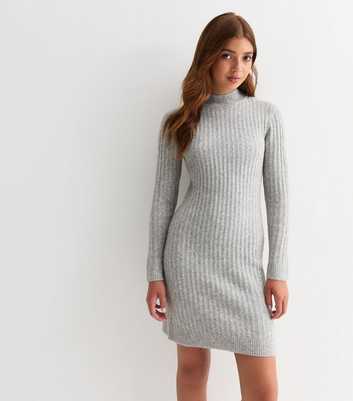 Girls Grey Rib Knitted Dress