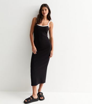 Black Contrast Trim Vest Midi Dress