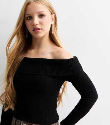 Girls Black Knit Bardot Jumper