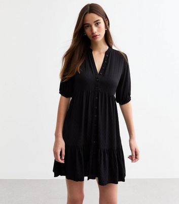 Button through black dress best sale