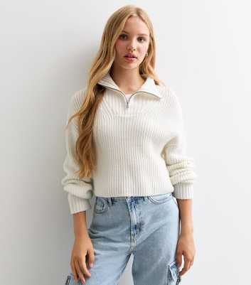 Girls Cream Half Zip Knit Jumper