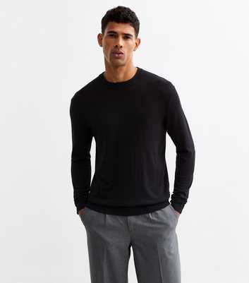 Black Slim Fine Knit Crew Neck Jumper