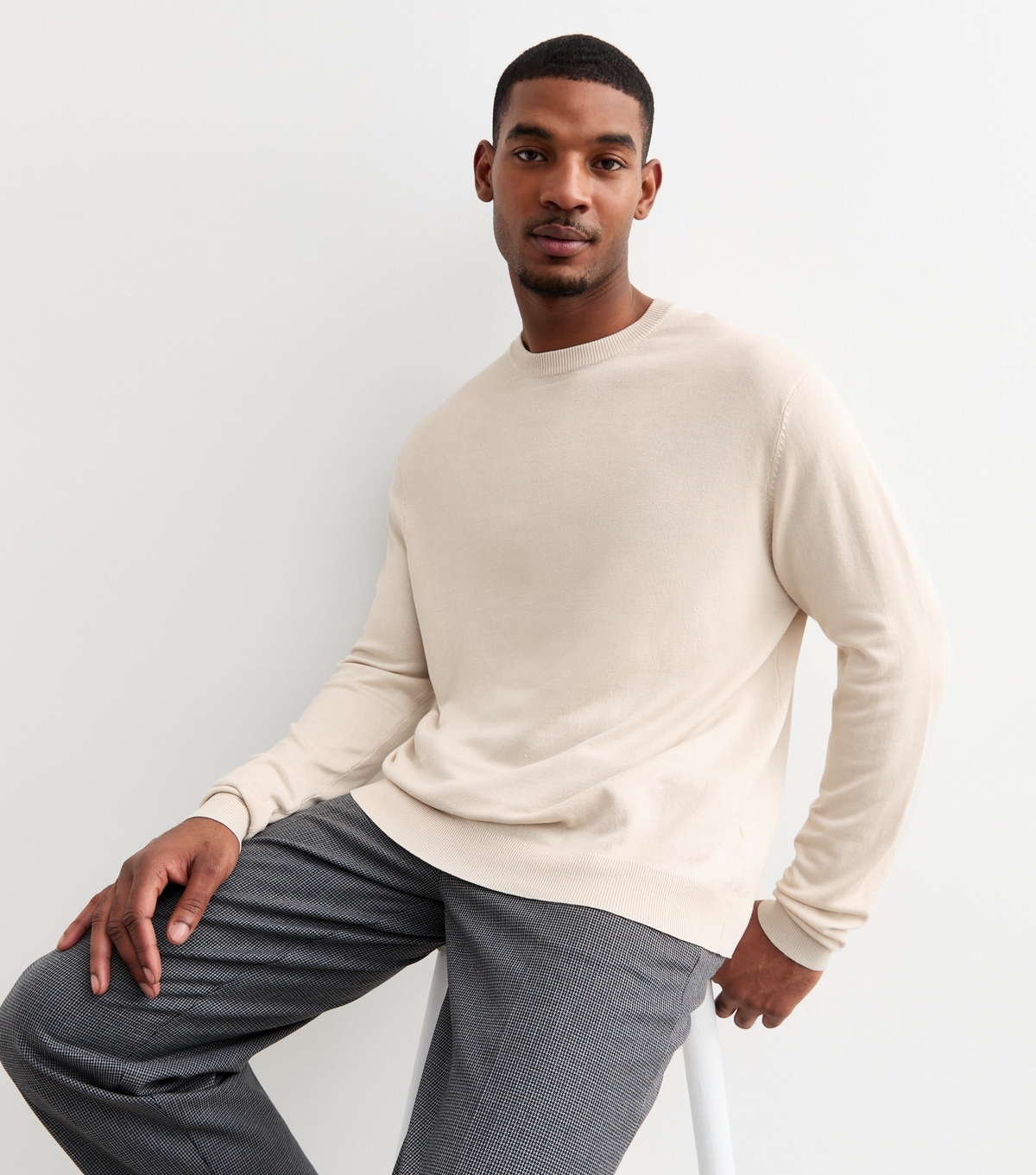 Men's Pale Grey Slim Fine Knit Crew Neck Jumper New Look