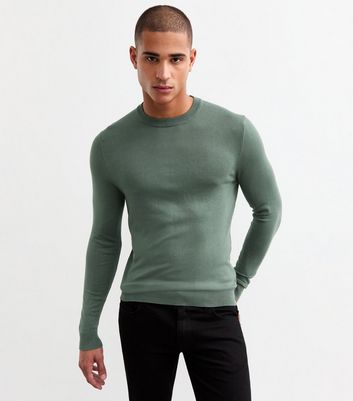 Khaki Slim Fine Knit Crew Neck Jumper New Look