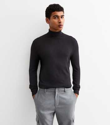 Black Slim Roll Neck Jumper