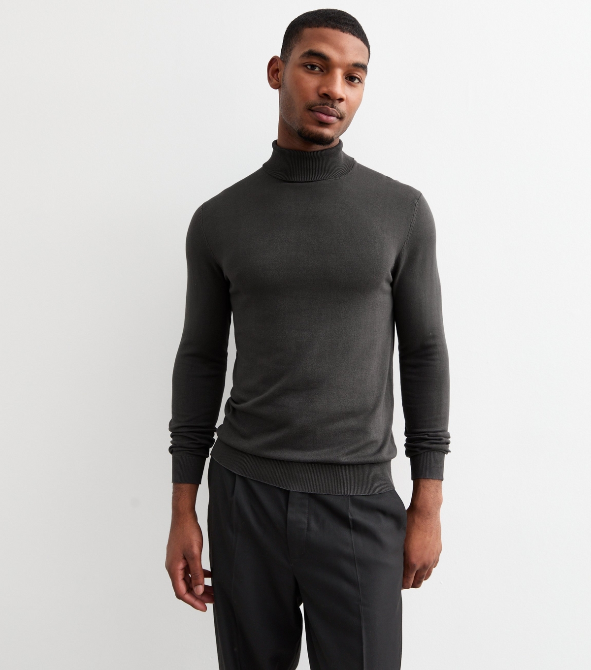 Men's Grey Slim Roll Neck Jumper New Look