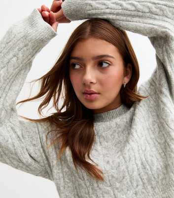 Girls Grey Cable Knit Crop Jumper