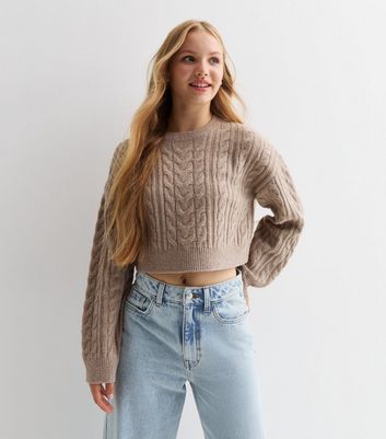 Cropped fashion cable sweater