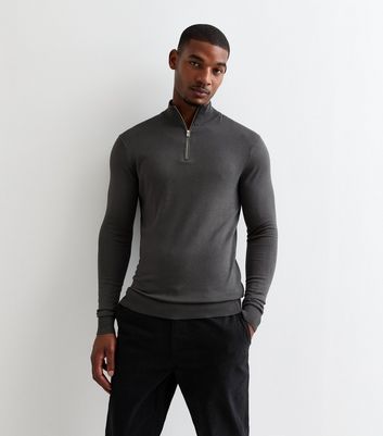 Dark Grey Half Zip Sweatshirt New Look