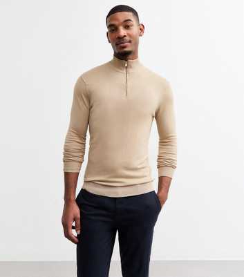 Stone Slim Quarter Zip Lightweight Knit Jumper