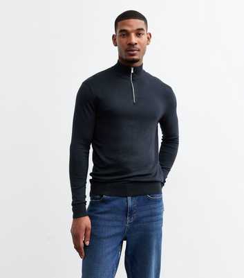 Navy Slim Quarter Zip Lightweight Knit Jumper