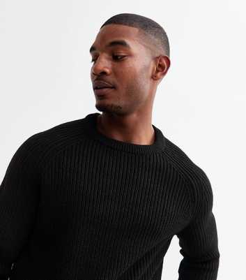 Black Regular Rib Knit Crew Neck Jumper