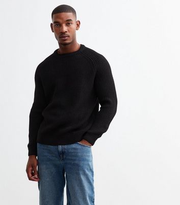 Men's Black Regular Rib Knit Crew Neck Jumper New Look