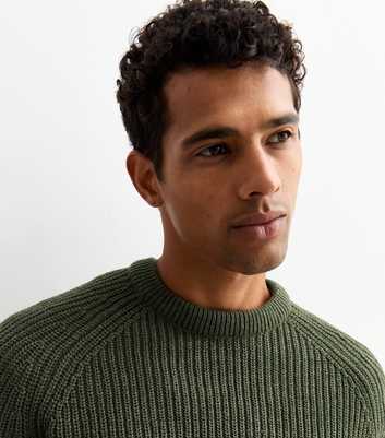 Khaki Regular Rib Knit Crew Neck Jumper