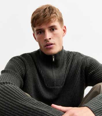 Grey Relaxed Quarter Zip Textured Knit Jumper 