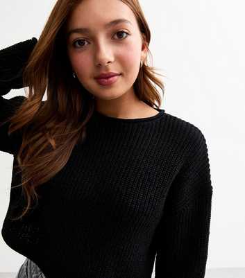 Girls Black Chunky Knit Jumper