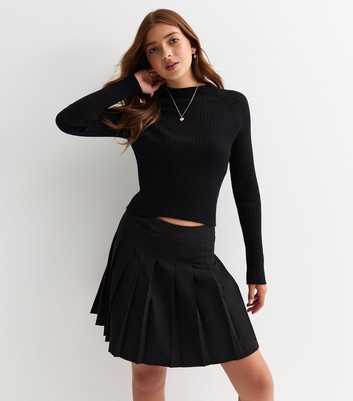 Girls Black Slash Neck Ribbed Jumper