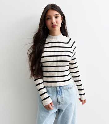 Girls White Ribbed Striped Jumper