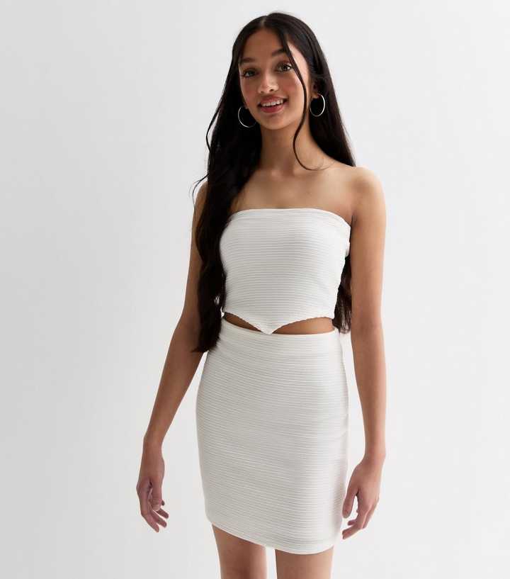 Textured Strapless Top in White