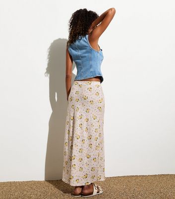 Yellow Floral Ditsy Print Midi Skirt New Look