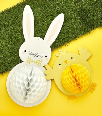 2 Pack Easter Bunny and Chick Honeycomb Decorations New Look